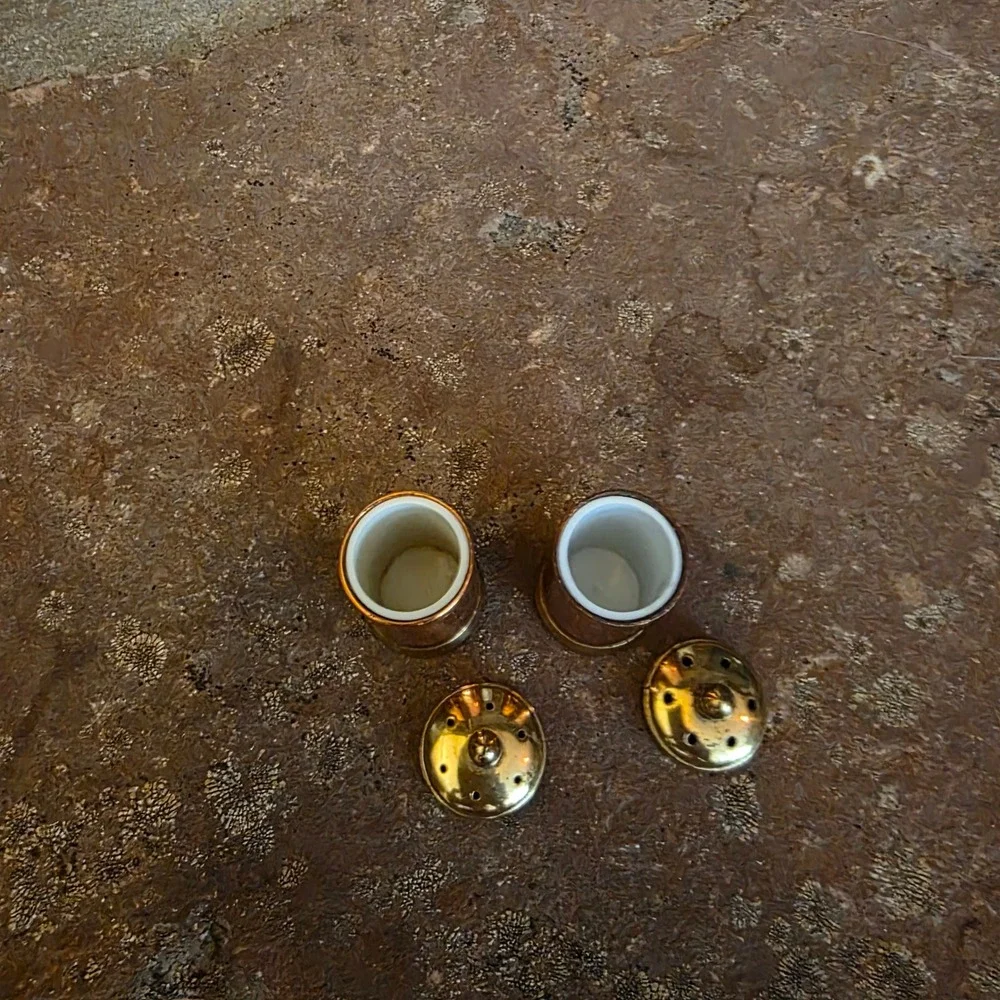 Vintage Made in Italy Copper and Brass Salt and Pepper Shakers Set Mini MCM